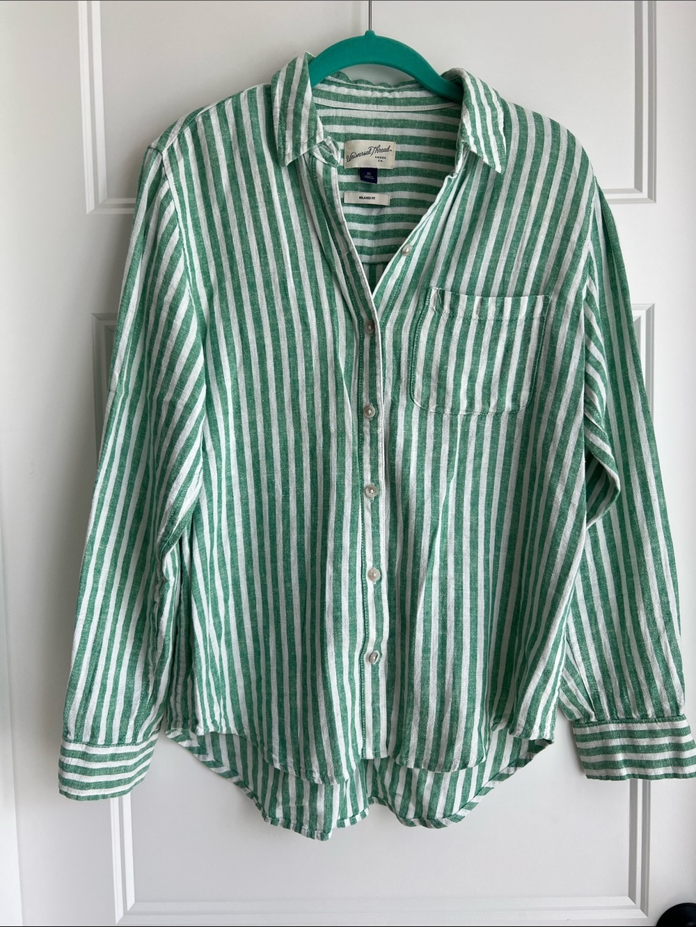Universal Thread Green and White Relaxed-Fit Striped Top